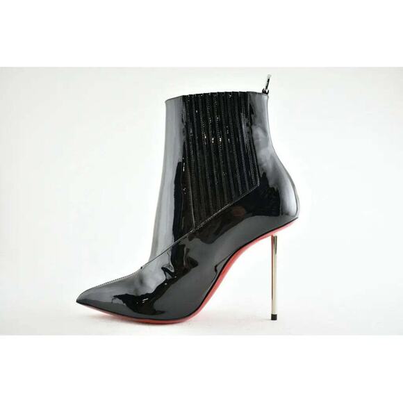 Christian Louboutin Epic Boot 100 Black Patent Stiletto Heel Ankle Bootie 38 - Picture 8 of 12